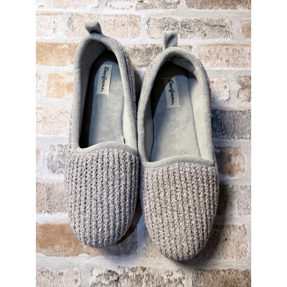 Dearfoams Grey Chenille Knit Clog Slippers Womens Lg 9-10 Plush Lined House shoe